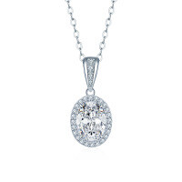 S925 Sterling Silver 1ct 5*7 Oval Moissanite Necklace with Halo Pendant-5*7mm/Zircon  925 Silver