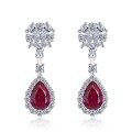 wholesale Pure silver new simulated ruby 7*10 earrings INS popular long ear accessories-0-5