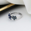 wholesale S925 Sterling Silver Retro Drip Glaze Blue Flower Ring, Fashionable and Versatile Unique Design Index Finger Ring-0-1