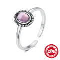 wholesale S925 Sterling Silver Moon Flower Diamond Opal Adjustable Ring for Women-0-8