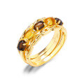 wholesale S925 silver jewelry set, Japanese VA-style natural citrine and smoky quartz three-piece ring, OL fashion chain ring-0-4