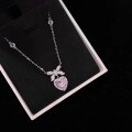wholesale S925 Sterling Silver Bow Necklace with Heart Pendant Collarbone Chain Light Luxury Jewelry Gift for Valentine's Day-0-0
