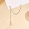 wholesale S925 Sterling Silver Leaf Tassel One-Piece Clip-On Earrings Fashion Commuting Minimalist Elegant Earrings-0-1