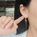 wholesale S925 silver gold-plated jewelry spring new collection swaying earrings square carved amber leaf retro-0-1