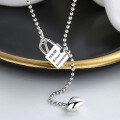 wholesale S925 Sterling Silver Lock-shaped OT Buckle 3D Heart Necklace, New Ins Versatile Necklace-0-3
