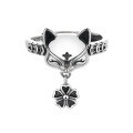 wholesale S925 Sterling Silver Cartoon Cute Fox Connected Four-Leaf Clover Tassel Pendant Coin Bracket Openable Ring-0-4
