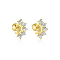 wholesale S925 Sterling Silver French-style Cross-border Zircon Star Moon Bow Earrings-E4829-Gold/Pair 925 Silver
