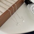 wholesale S925 Sterling Silver Light Luxury Pearl Bow Double Layer Stackable Necklace for Women, Korean Summer Versatile Collarbone Chain-0-1