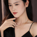 wholesale S925 Silver Short Double-row Zircon Inlaid Necklace, Women's Minimalist Layering Collarbone Chain, Autumn Winter Sweater Pendant-0-3