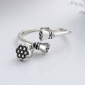 wholesale S925 Sterling Silver Retro Antique Thai Silver Ethnic Style Auspicious Lotus Pod Lotus Openable Ring for Women-0-2