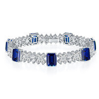 wholesale S925 silver plated with 18k gold high-end new full-diamond cotton-inclusion emerald marquise bracelet-Sapphire>925 silver (chain length 17.5cm)