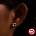 wholesale 925 Sterling Silver Double Hoop Diamond Inlaid Elegant Earrings, Korean Style Minimalist Design-0-2