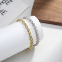 wholesale S925 Silver 5mm Diamond Ball Dense Inlaid Tennis Chain for Women Round Full Diamond Tennis Chain Wholesale Manufacturer-5mm diamond ball electroplated 14K gold length: 16.5CM approx. weight: 9.6g 925 silver