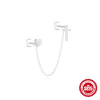 wholesale S925 Sterling Silver Star Moon Tassel Chain Inlaid Diamond Earrings, Korean Style Heart Unique Design Bright Silver-Single silver plated #3 925 silver