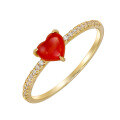 wholesale S925 Silver Plated 14K Gold French Minimalist Vintage Style Red Heart-Shaped White Zircon Ring-0-0