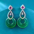 wholesale S925 Sterling Silver Inlaid with 20mm Green Chrysoprase Ear Studs, Wealthy Style Extravagant Setting Classic Ear Accessories for Drop Shipping-0-0