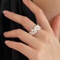 wholesale S925 Sterling Silver Floral Stone-Encrusted Ring for Women, Small and Niche, Elegant and High-End, Artisan Crafted Ring, New Edition, Korean Style-0-2