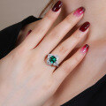 wholesale S925 Sterling Silver Heavy Petal Surround Design with Lab-Grown Emerald and Zircon Ring-0-1