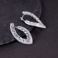 wholesale S925 Sterling Silver Geometric Luxury Citrine Earrings with Natural Topaz Gemstone, European and American Style Stud Earrings-Natural sky blue topaz earrings