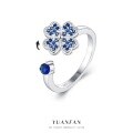 wholesale S925 Sterling Silver Four-Leaf Clover Open Adjustable Ring with Rotating Colorful Zircon for Women-0-6
