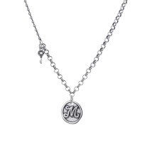 wholesale Metal S925 Sterling Silver Round Pendant Letter M Necklace Versatile Retro Trendy Internet Celebrity Ins Hip-hop Collarbone Chain Jewelry for Women-111L/approximately 7.38g 925 silver