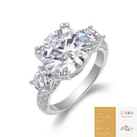 925 Silver Exaggerated Stackable Women's Rings, Custom Processing-R14878 Moissanite 5 carats + 2 x 50 point stones + 50 stones (with GRA certificate)  US size 6/Hong Kong size 13