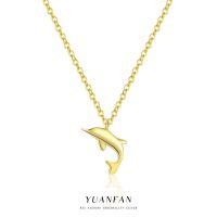 wholesale 18k Gold Plated S925 Sterling Silver Dolphin Pendant Necklace with Zircon, Ins Minimalist Design-YA0466_White Zirconium_18K Yellow Plated-40+5CM 925 Silver