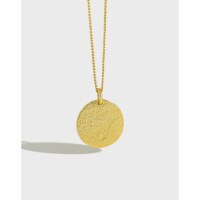 wholesale S925 Sterling Silver Korean Version Light Luxury Style Irregular Texture Round Pendant Necklace Collarbone Necklace-18K gold 925 silver