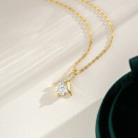 14K Gold Plated 925 Silver Moissanite Pendant Necklace for Women, Cross-Border Dropshipping.-1CT (Moissanite, D color)  925 Silver