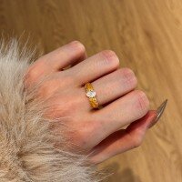 wholesale 925 Sterling Silver New Chinese Style Wheat Ear Drop Women's Ring, Designer Sense of Light Luxury, Advanced and Exquisite Closed Band-Gold DY121387-SG-WH 8