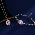 wholesale Metal material, oval-shaped pink diamond bracelet and necklace, vintage Chinese style, elegant and fashionable, niche high-end jewelry-0-1