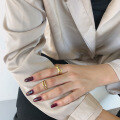 wholesale S925 Sterling Silver 238 Korean-style Open Ring Minimalist Cold Tone Stackable Double Ring Hollow Joint Ring for Women-0-3
