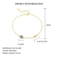 wholesale S925 Sterling Silver Evil Eye Bracelet For Women,。-F5932_Spine 113#/White Zirconium_18K Yellow Plating_Swimming Paint_Palladium Base_16+3CM_325 Plain Cross Chain 925 Silver