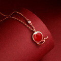 wholesale S925 Sterling Silver Red Agate Spiritual Snake Necklace for Women, New Chinese Style Zodiac Year of the Snake Collarbone Chain, New Year Gift-0-1