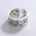 wholesale 925 Silver Small Demon Couple Open Ring Trendy Men's Japanese Retro Ins Niche Personality Wide Band Ring-0-6