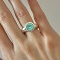 wholesale S925 Sterling Silver Hemisphere Mint Green Diamond Ring for Women, Handmade Hammered Texture Small Batch Design High-End Paraiba Diamond Ring-0-4