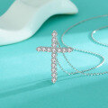 wholesale S925 Sterling Silver Cross Pendant with Moissanite and Full Diamond, Fashionable and Versatile Necklace for European and American Foreign Trade-0-2
