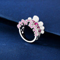 wholesale S925 rhodium-plated heavy work group setting design cultivated synthetic ruby ring set with zircon-0-3