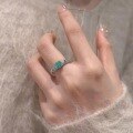wholesale S925 Sterling Silver Vintage Luxury Paraiba Enamel Full Diamond Ring for Women, Mid-Century Style Mint Green Blue Color Gemstone Diamond Ring-0-3