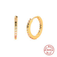 wholesale S925 Sterling Silver Fashionable and Minimalist INS-style Rhinestone Hoop Earrings with Creative Ear Clasp-Gold