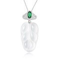 wholesale 925 Silver Gold-Plated Pendant with High-Carbon Diamond, White Chalcedony, Marquise Flower, and Golden Leaves, Versatile Women's Necklace-0-5