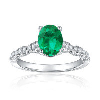 wholesale S925 Sterling Silver Gold Plated, 6*8mm Lab-Grown Zambian Emerald Oval-Cut Ring, Xiaohongshu Same Style-Cultured Emerald + Side Moissanite US Size 5