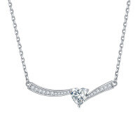 wholesale S925 Sterling Silver Aquamarine Ocean Heart Pendant Necklace, Women's Unique Design Blue Gemstone Collarbone Chain Wholesale-White zirconium 925 silver