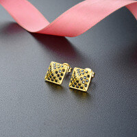 wholesale Sterling Silver European Style Geometric 3D Black Zircon Stud Earrings Cross-border New Accessory-Gold earrings with rubber stopper 925 silver