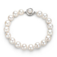 S925 Sterling Silver Simple Natural Freshwater Pearl Bracelet for Women-M style bracelet with 9-10mm natural freshwater pearls, 18cm length, 925 silver.