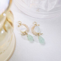 wholesale Plated in K Gold with Sterling Silver, New Beaded Earrings with Natural Labradorite and Mother-of-Pearl, Summer Fresh Earrings for Women to Flatter the Face-Natural orange moonlight earrings (one pair)