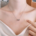wholesale S925 Silver Retro Fashion Concave Diamond Grid Geometric Creative Trendy Niche Design Versatile Necklace-0-3