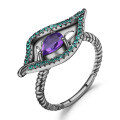 wholesale 925 silver Italian designer craft ring with natural leaf design, set with genuine amethyst-0-4