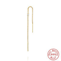 wholesale S925 Sterling Silver Four-Prong Diamond Chain Tassel Ear Threader Earrings-Single platinum 925 silver