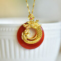 wholesale Metal material: 925 gold-plated silver A red jade eccentric buckle with a dragon zodiac agate and chalcedony pendant for one's birth year-0-6